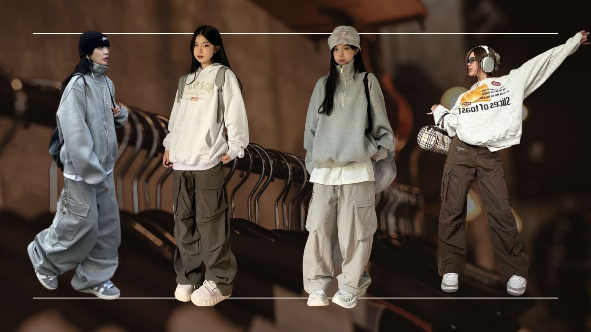 Quần túi hộp + Hoodie hoặc Sweater