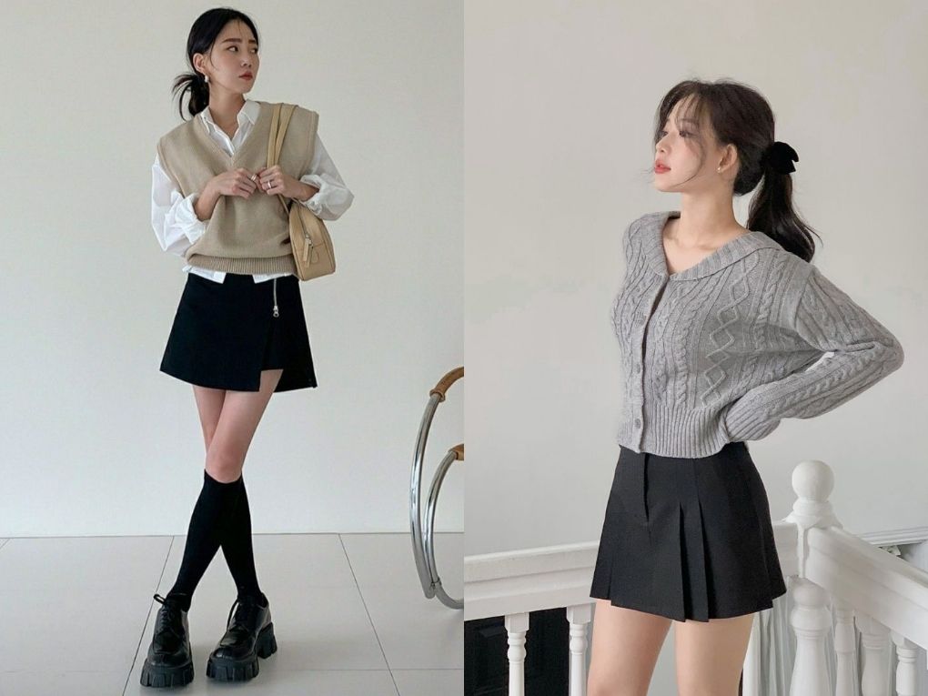Diện cùng áo len hoặc cardigan