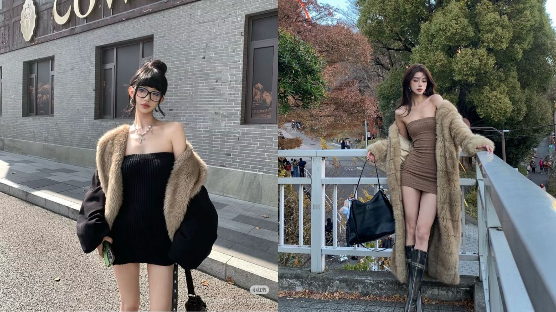 Thanh lịch cùng áo khoác lông và đầm ôm