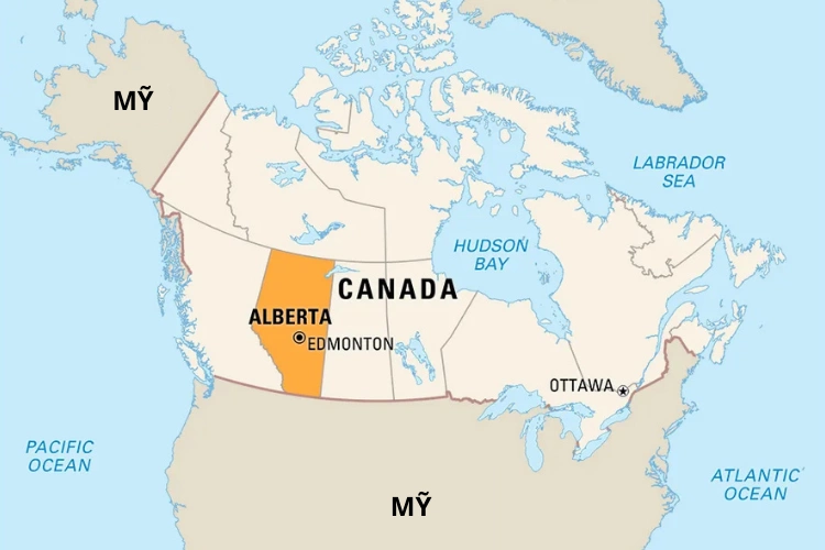 Vị trí tỉnh Alberta ở Canada. 