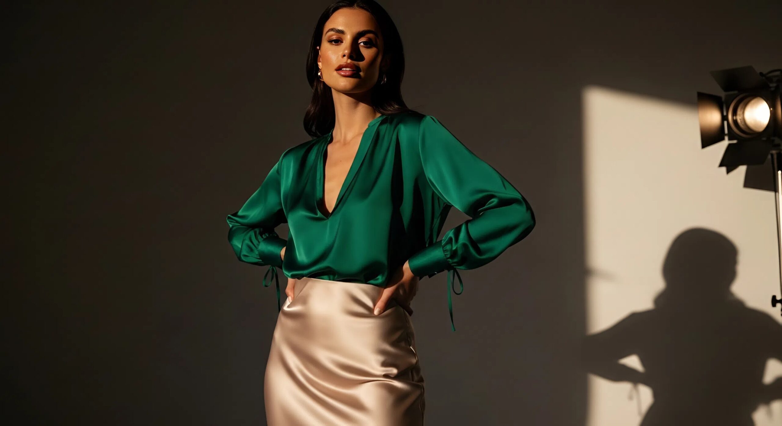 Áo kiểu lụa phối cùng chân váy lụa