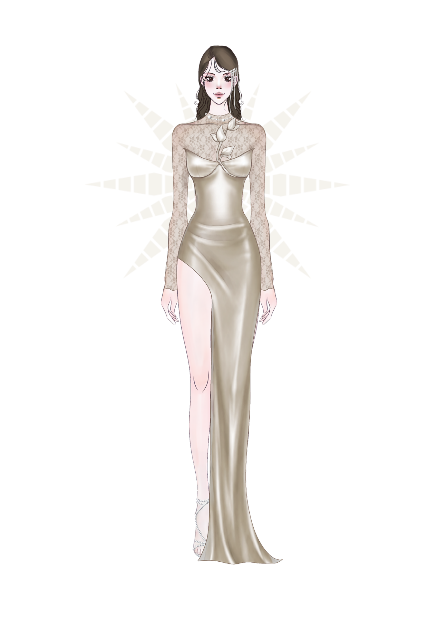 Đầm dạ hội MGRACE màu champagne dáng dài sang trọng