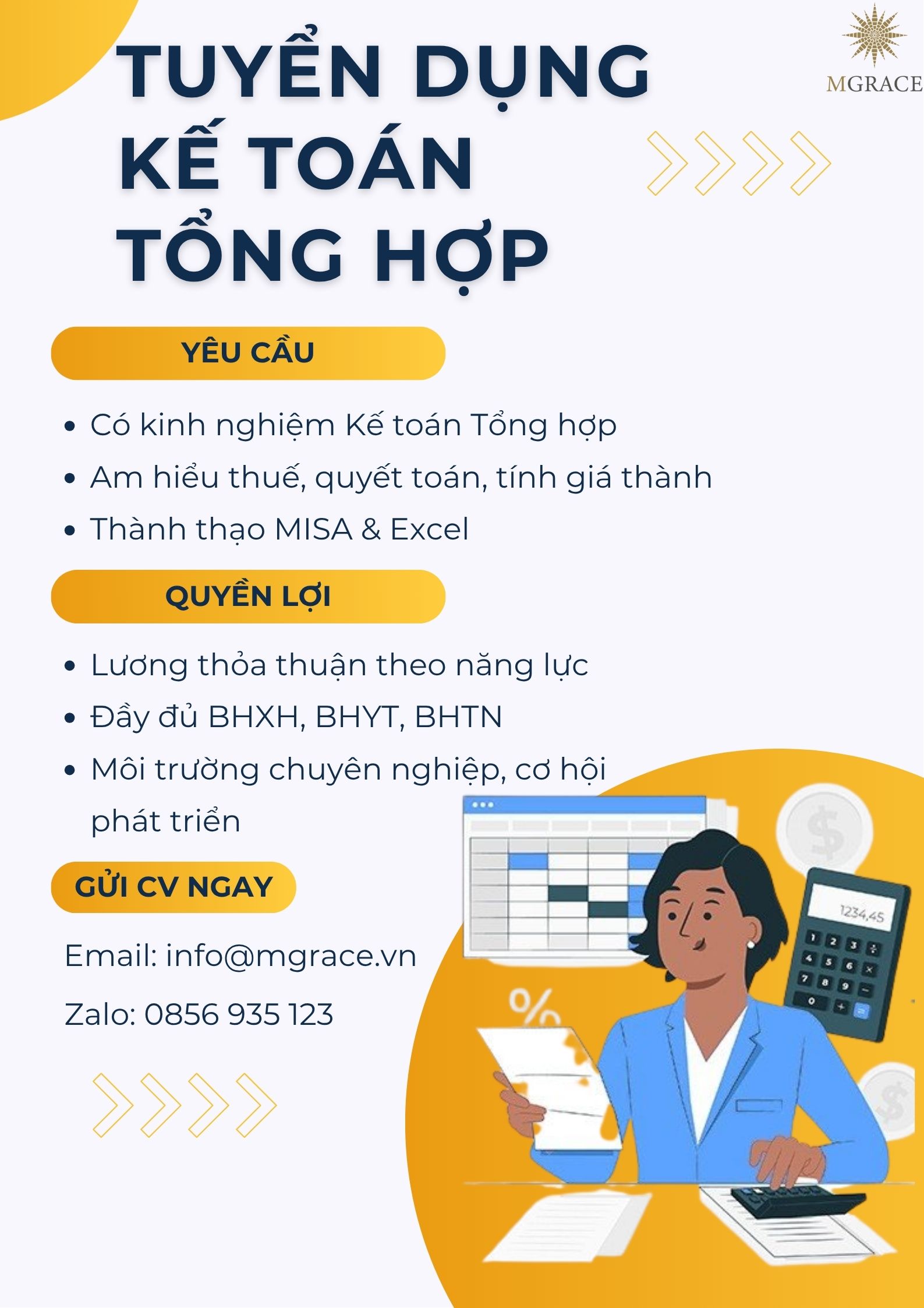 Tuyển dụng kế toán tổng hợp tại MGRACE