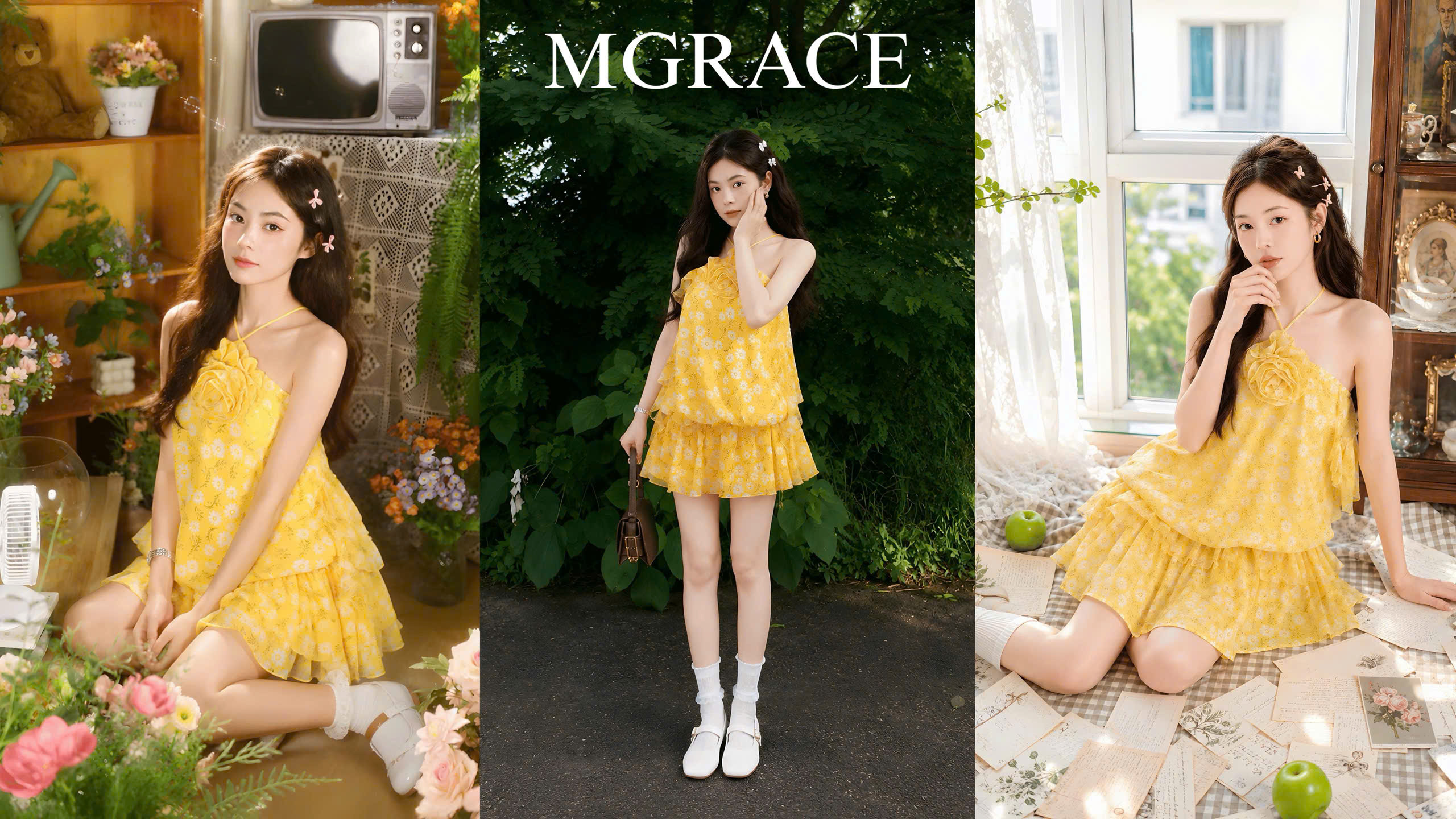 Đầm Yếm Vàng Hoa Nhí MGRACE – Lưu Giữ Vẻ Đẹp Nàng Thơ Hiện Đại