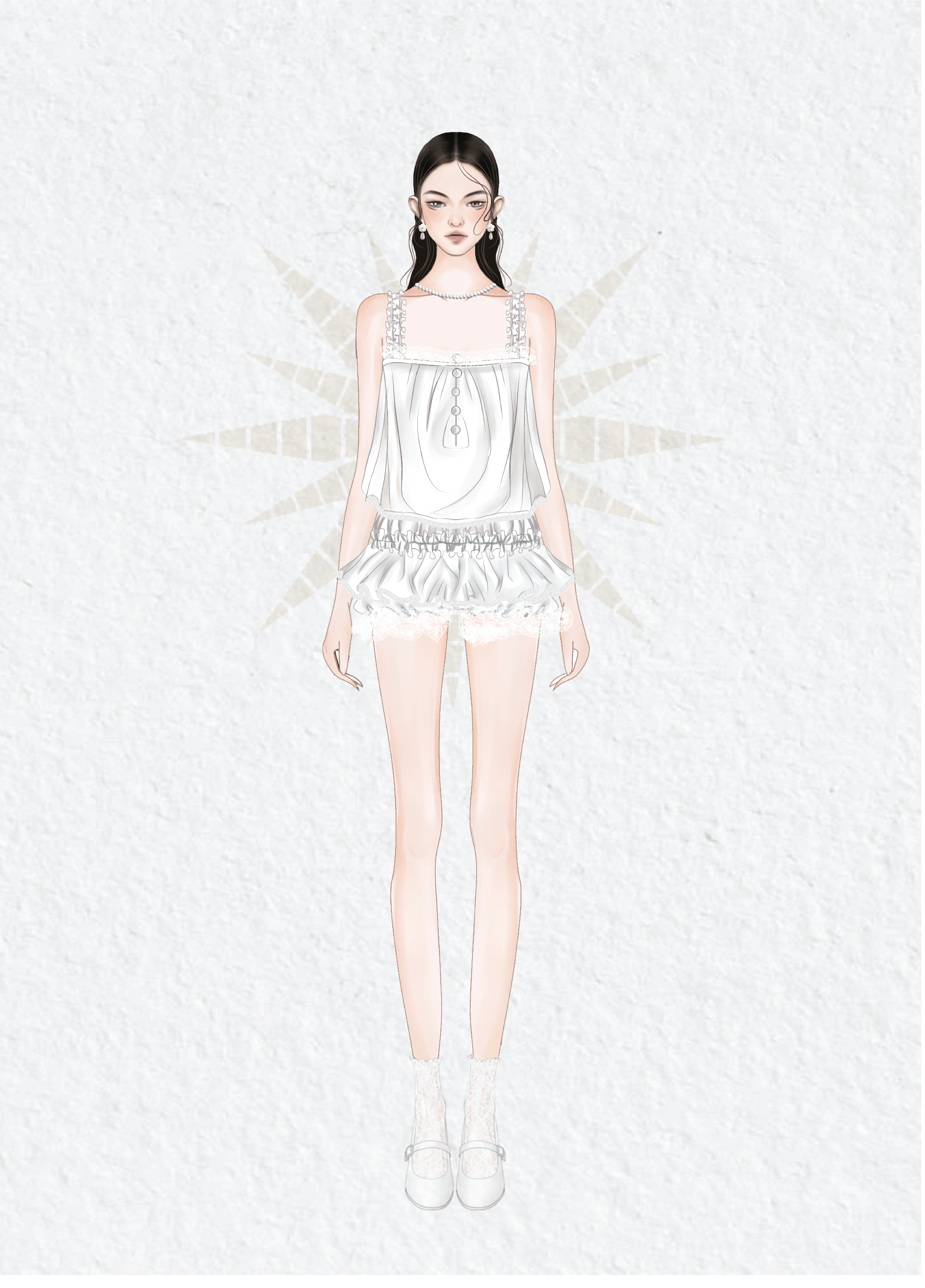 MGRACE váy trắng babydoll phối bèo nhún trẻ trung