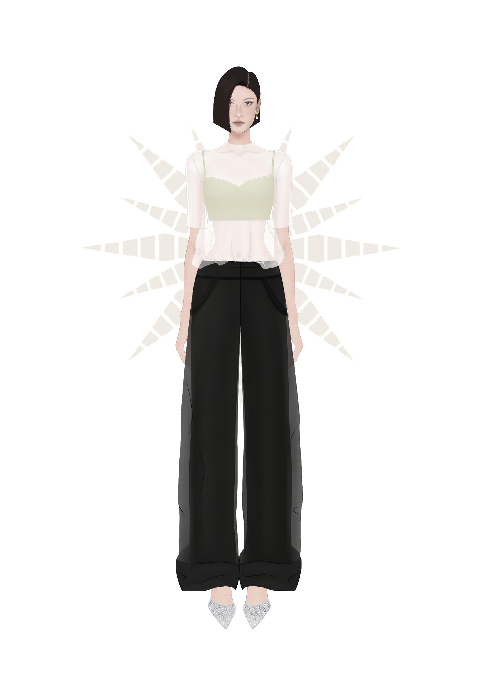 MGRACE outfit nữ áo layer phối quần ống rộng đen