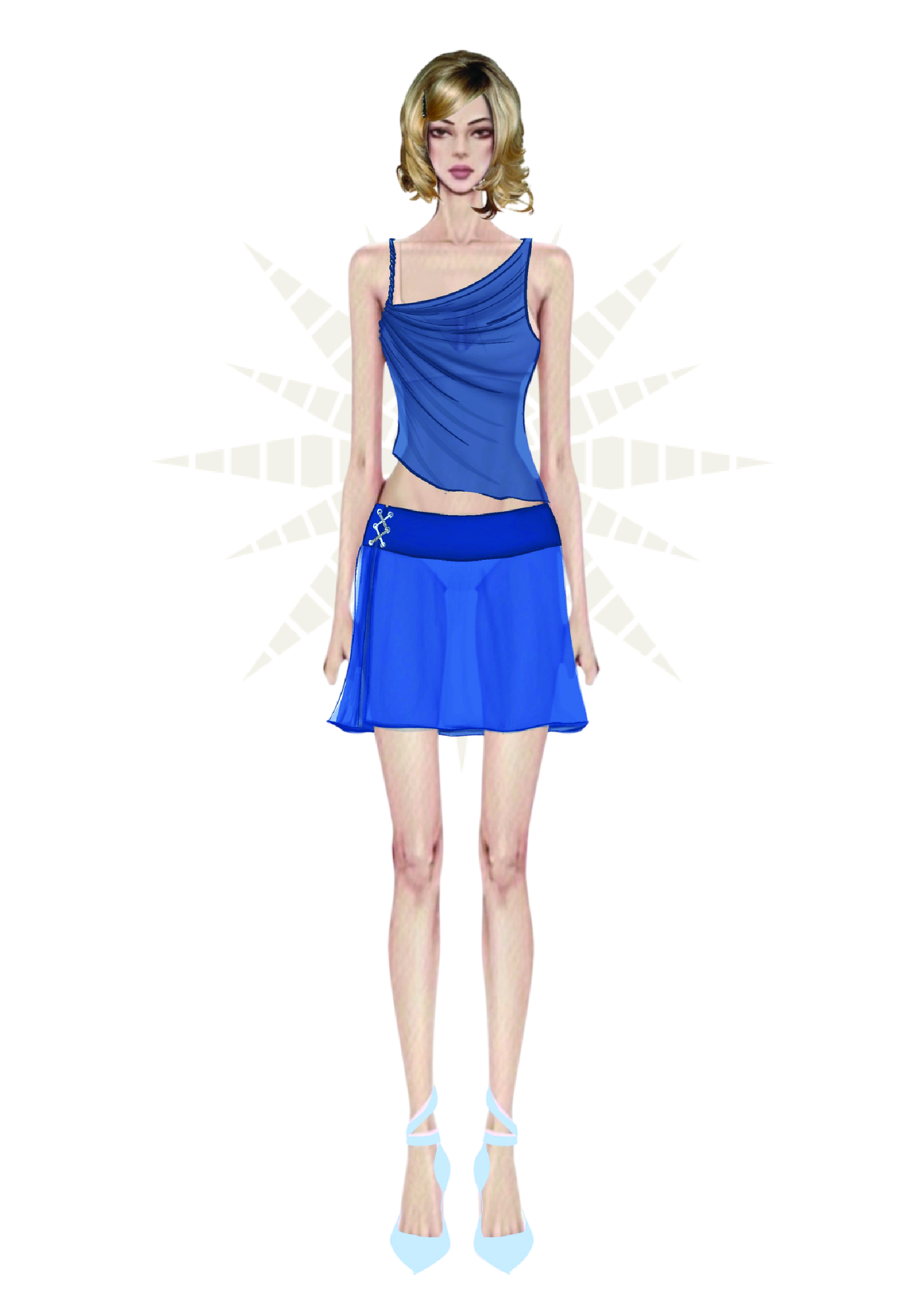 Thời trang nữ MGRACE set áo xanh dương và chân váy hiện đại