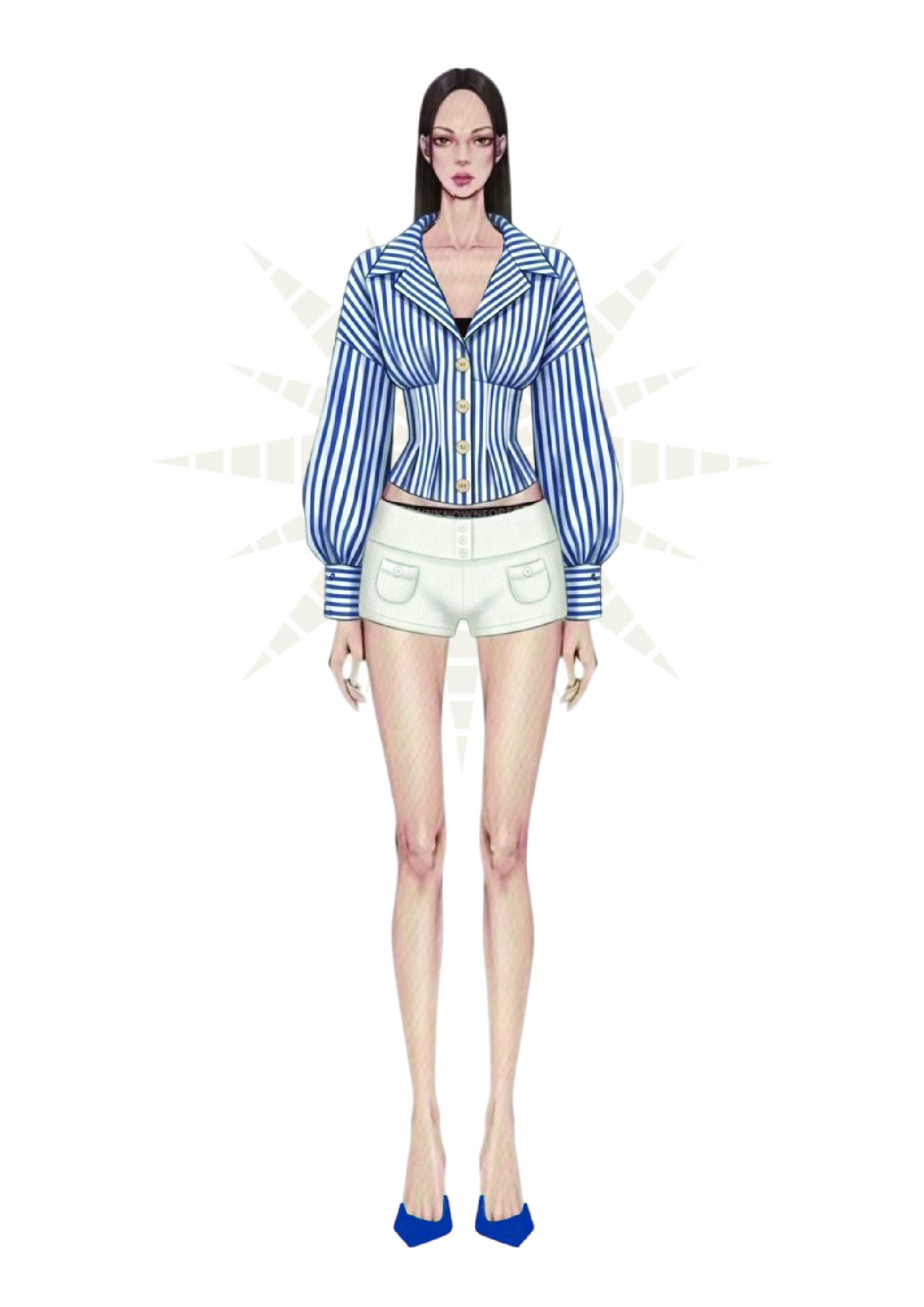 Thời trang nữ MGRACE áo sọc xanh trắng phối quần short