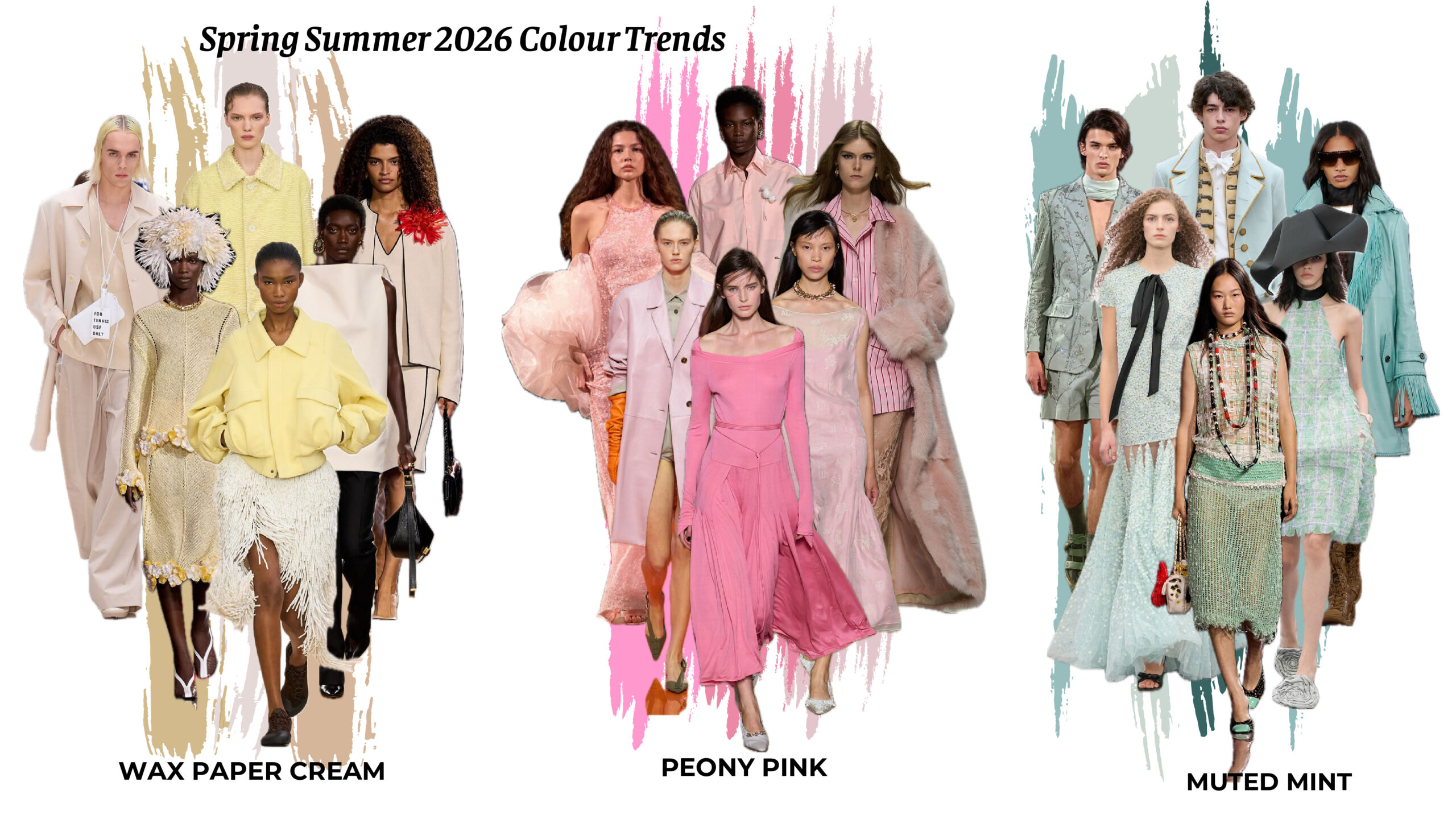 Xu hướng màu sắc thời trang Việt Nam SS26 – MGRACE Fashion Wax Paper Cream, Peony Pink, Muted Mint.