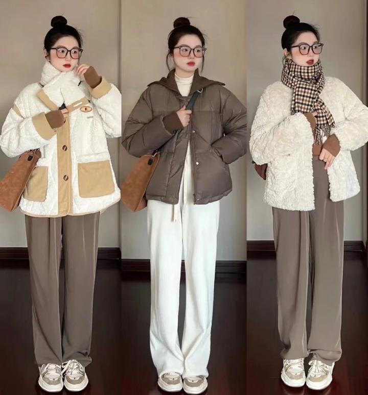 Set đồ mùa đông nữ phối áo khoác lông xù và áo phao ngắn cạp cao MGRACE