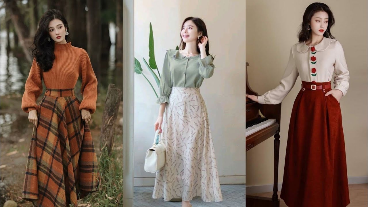 Phối đồ chân váy dài mùa thu đông